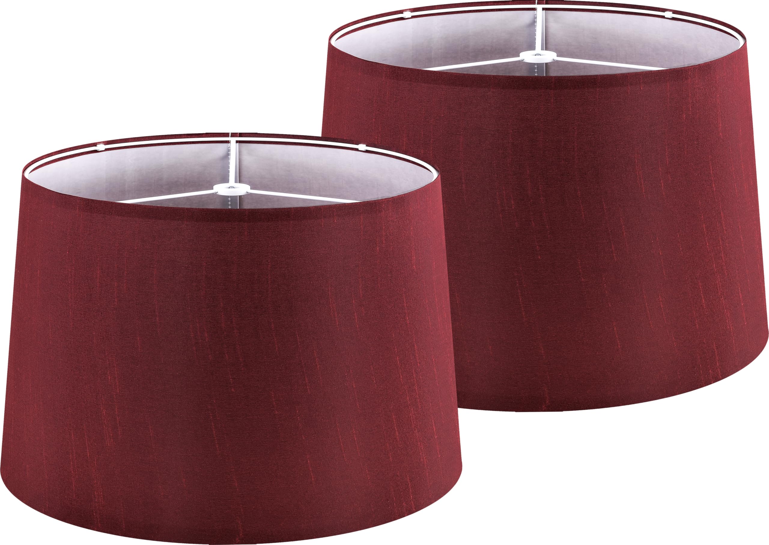 GO&SO 16" Burgundy Lamp Shades for Floor Lamps and Table Lamps Replac Set of 2 Large Drum Faux Silk,14" Top × 16" Bottom × 10" H, Spider Lampshades for Living Room and Bedroom, Easy Assembly Cover