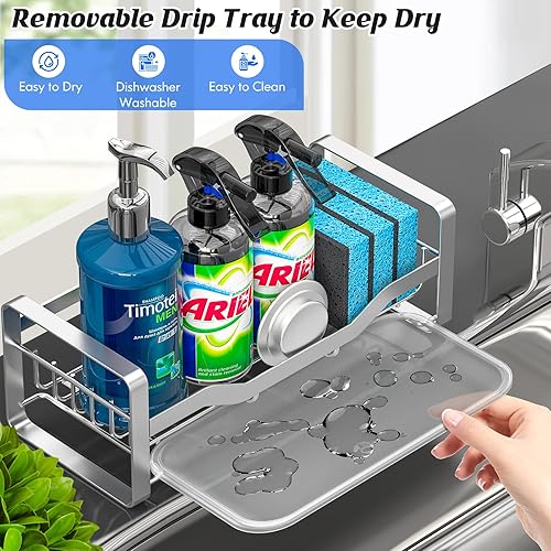 Miniatura 5 de Soporte de esponja para fregadero de cocina (alargar), organizador de fregadero de cocina, soporte dispensador de jabón de esponja para encimera,