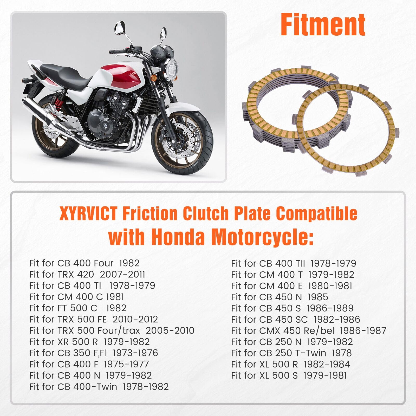 Kit de discos de embrague de fricción compatible con Honda Motorcycle CB350 CB350F CB400 Twin CB400F CB400N CM400T CM400 CB CM 350 400 450 CB450N CB450