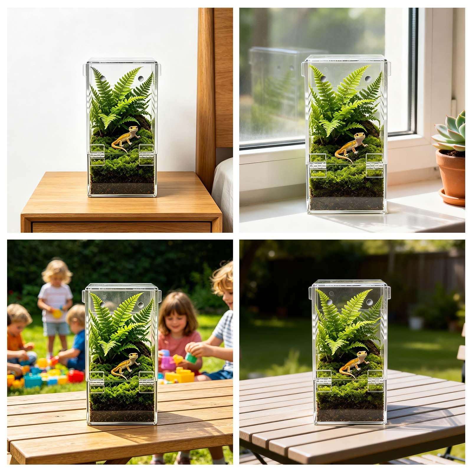 Akrylowe terrarium mini faunarium dla skaczących pająków, wysokie 8 × 8 × 15 cm, akrylowe pudełko do karmienia owadów z wentylacją, 360° przezroczyste pudełko hodowlane dla ślimaków, ptaszników
