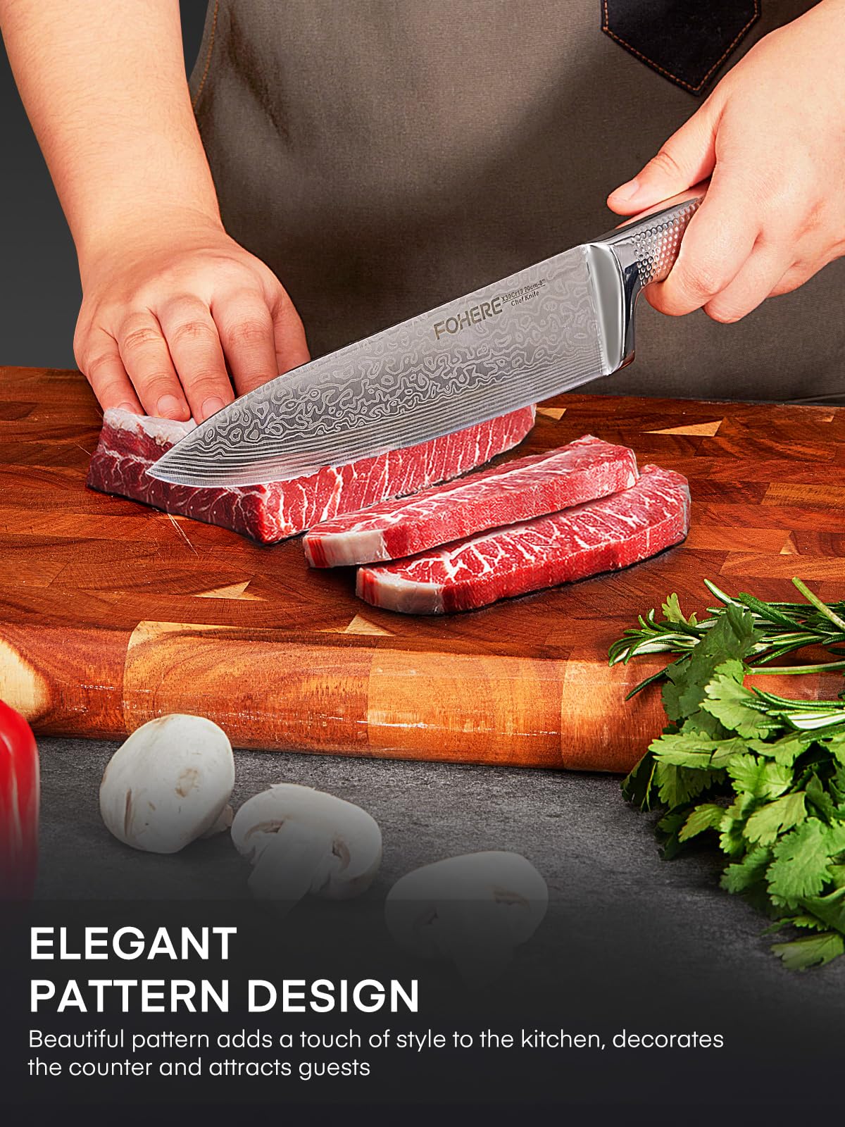 FOHERE Juego de Cuchillos de Cocina, 14 piezas Juego de Cuchillos con Tecnología Avanzada de Autoafilado, Bloque de Cuchillos con Mango Ergonómico y Acero Inoxidable