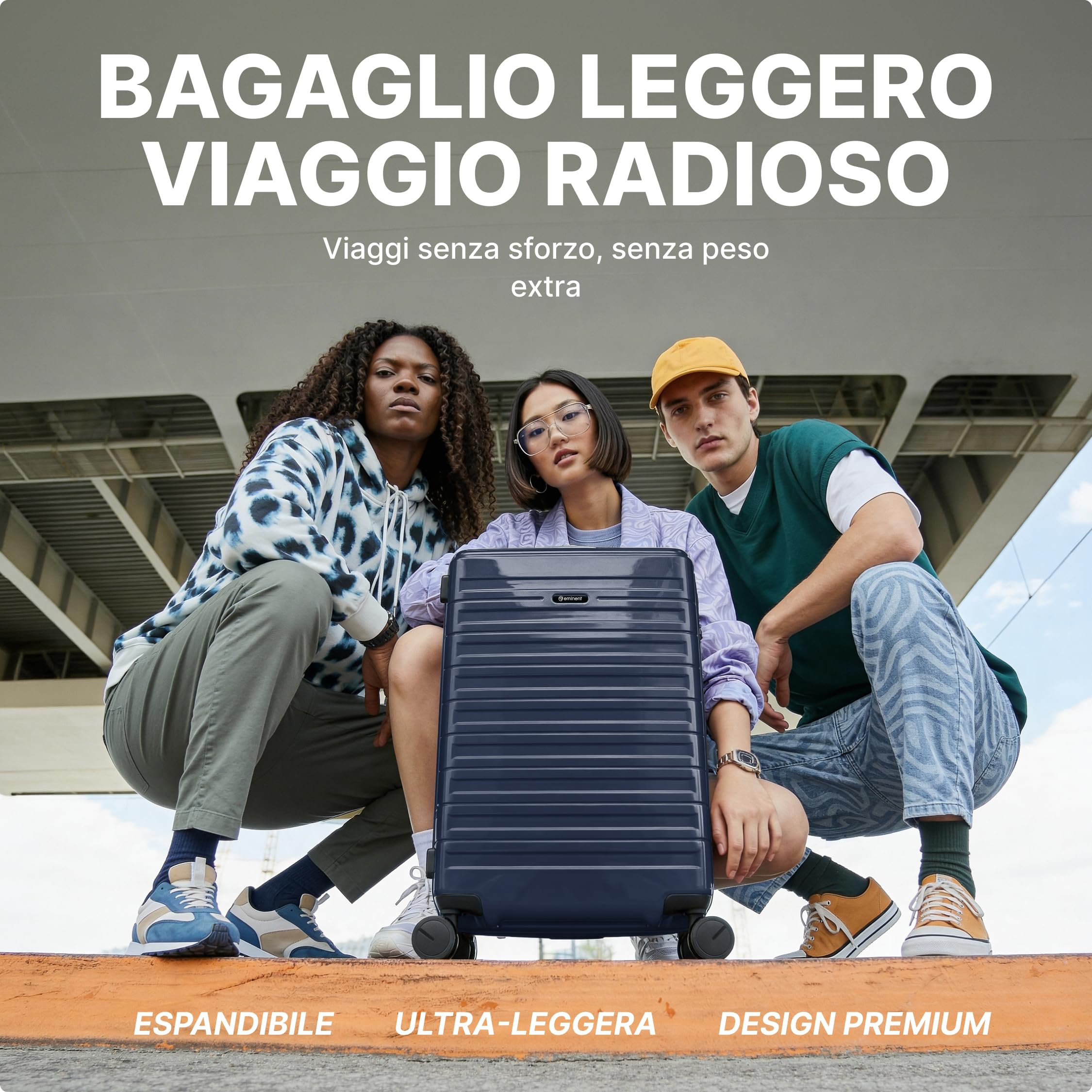 Eminent Voyager Valigia Trolley Bagaglio a Mano 55x40x20, Espandibile | Valigia cabina rigida, policarbonato Makrolon, 2,7 kg, 39L, espandibile 55x40x20/23, lucchetto TSA, 4 ruote, Nero