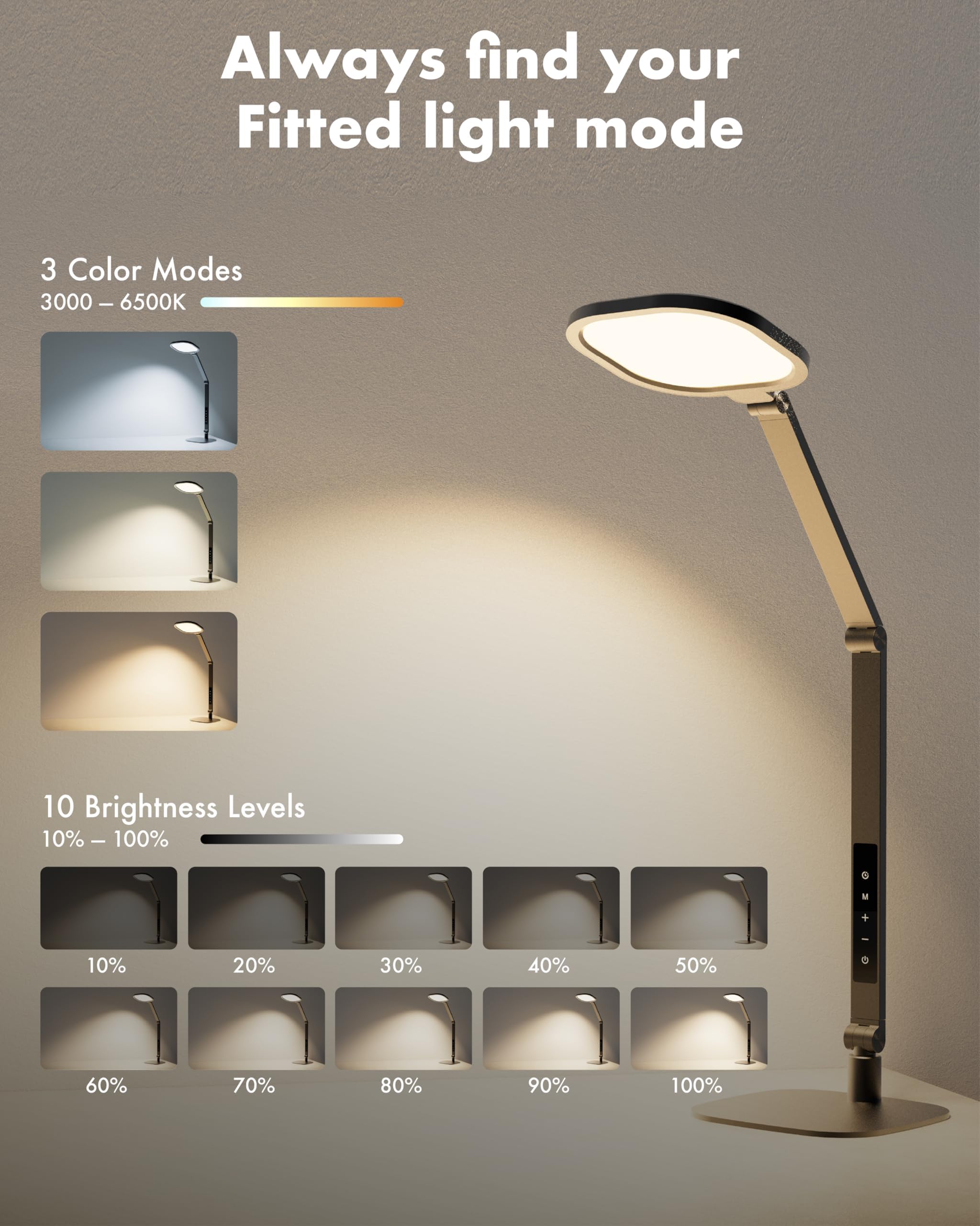 LitONES LED Desk Lamp with Swing Arm for Home Office,1200LM Dimmable Desk Light for Study Reading - Image 3