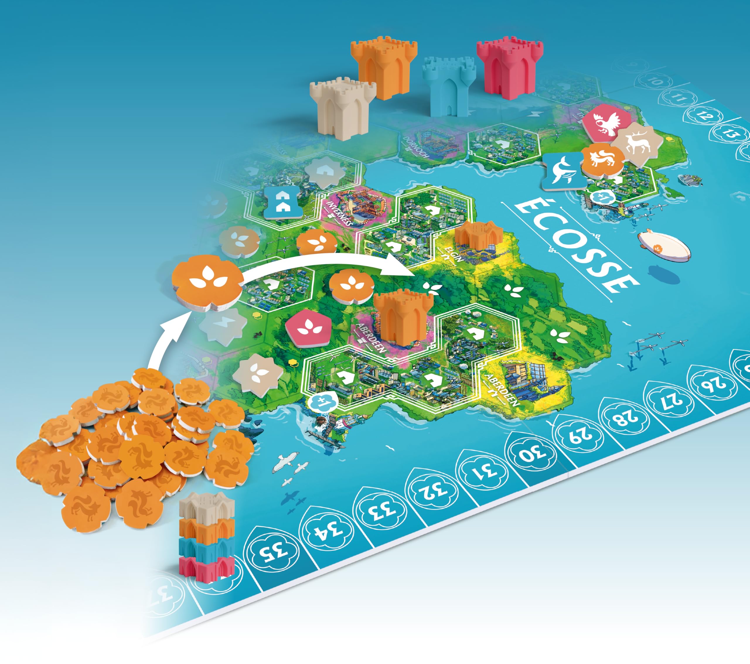 Lucky Duck Games - Rebirth - Jeu de Société Stratégique – Placement de Tuiles – Reconstruction et Contrôle de Territoire en Écosse – 2 à 4 Joueurs – 10plus Ans - 60 Min - Mighty Boards – en Français