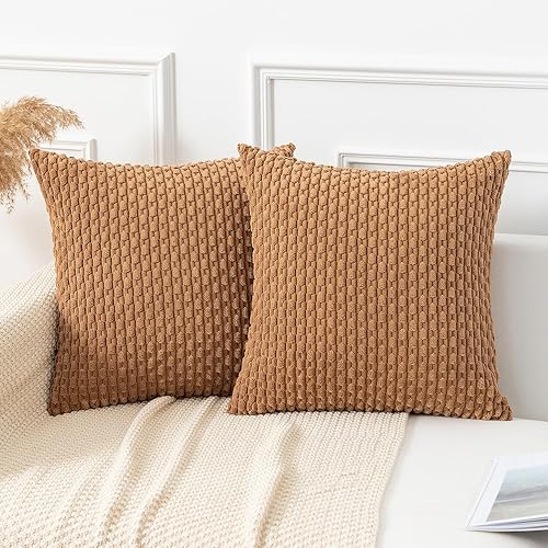 Vista 98 de Kevin Textile - Juego de 2 fundas decorativas para cojines, de pana y con moderno estilo campestre bohemio a rayas para decorar hogar, sofá, cama