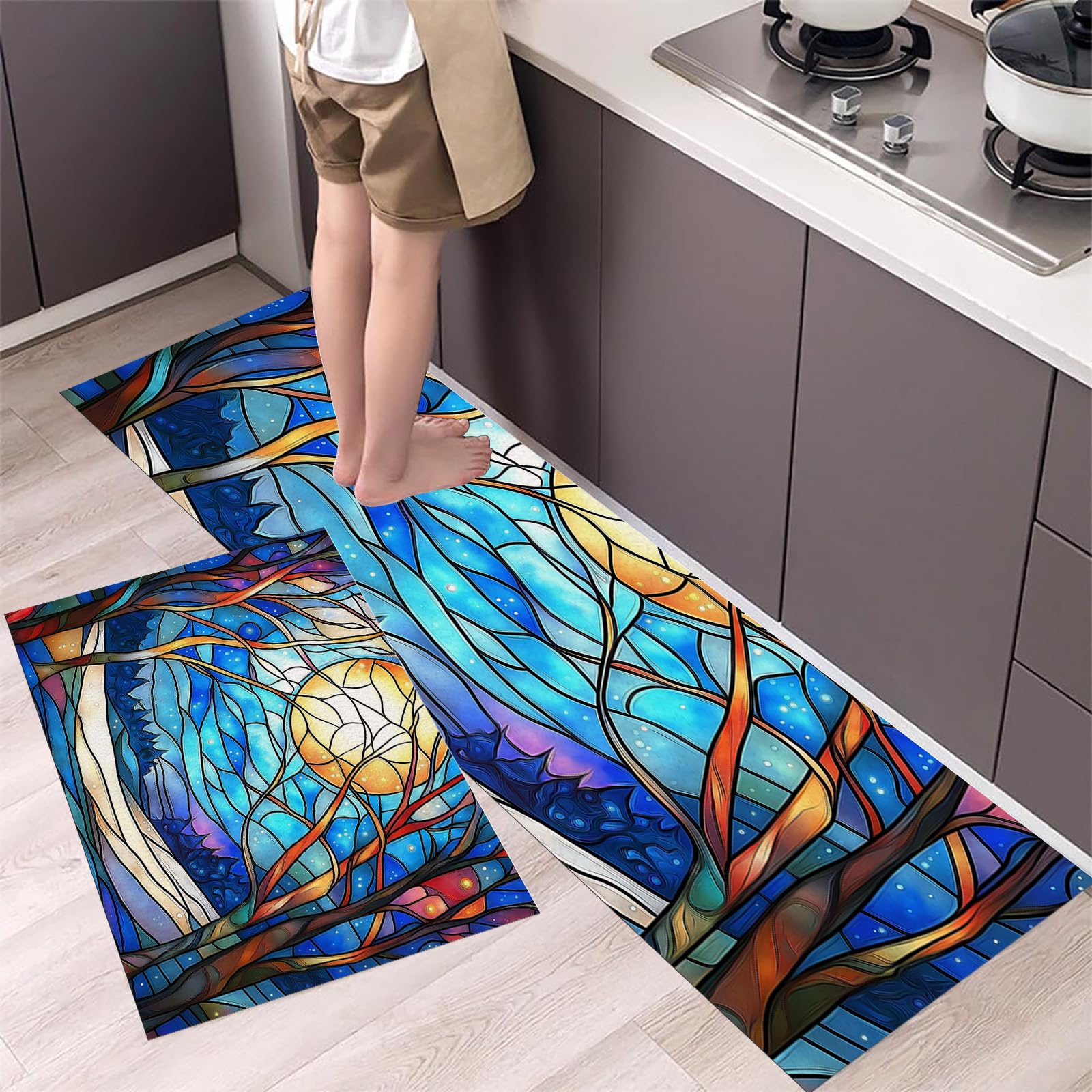 Alfombras de cocina de 2 piezas 50x80 y 50x120 cm para pasillo, comedor y entrada