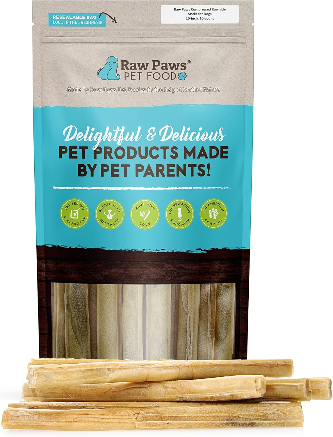 Raw Paws 10inch Compressed Rawhide Sticks for Dogs, 10ct