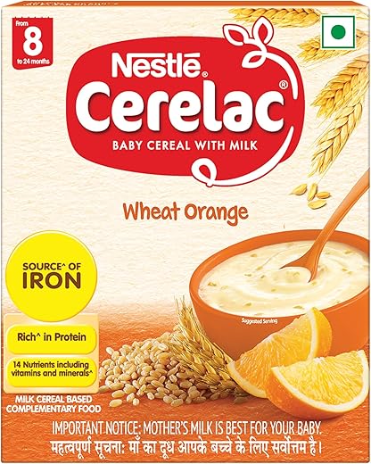 CERELAC Nestle Baby Cereal With Milk, Wheat Orange, From 8 To 24 Months, Stage 2, Source Of Iron & Protein, 300g Bag-In-Box Pack