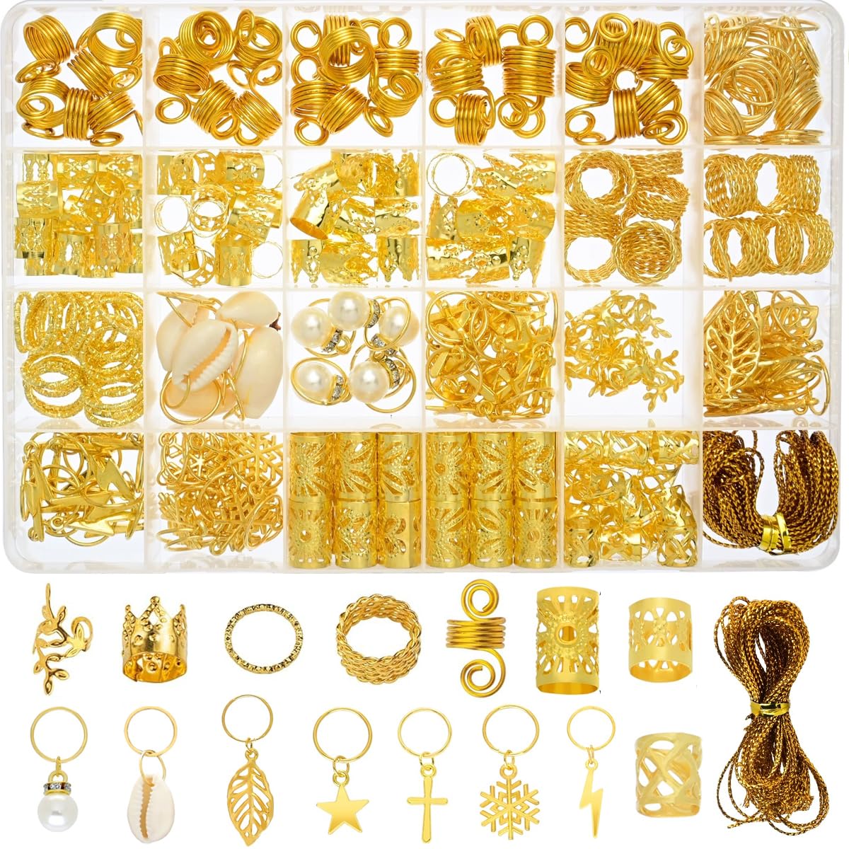 kiouwnv 295 PCS Gold Hair Accessories, Hair Jewelry for Braids Women Men Hair Decoration,Hair Braids Jewelry Dreadlock Accessories