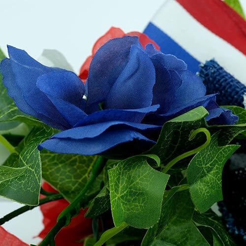 Miniatura 9 de HOSY Botín de buzón preiluminado con luces LED alimentadas por energía solar, rosas rojas blancas y azules, decoración temática patriótica para el