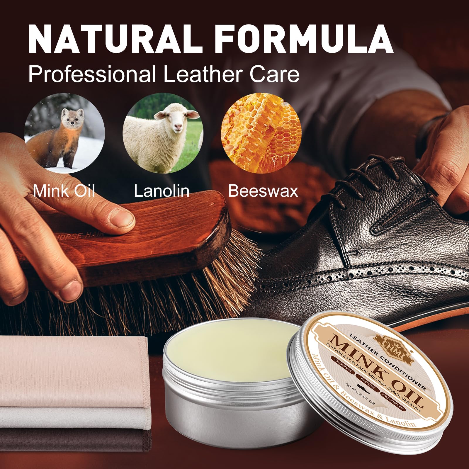 Kit de 16 piezas de brillo de zapatos de cuero para hombres, cepillos de zapatos de aceite de visón y más para kit de esmalte de zapatos, juego de cuidado de zapatos y kit de limpieza de zapatos para