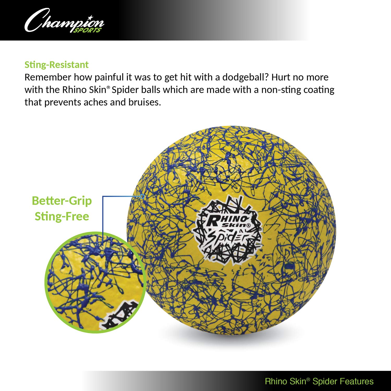Champion Sports Premium Rhino Skin Extreme Color Dodgeballs - Glow in the Dark, Color-Changing, and Spider Grip - Low Bounce Dodgeballs - Image 4