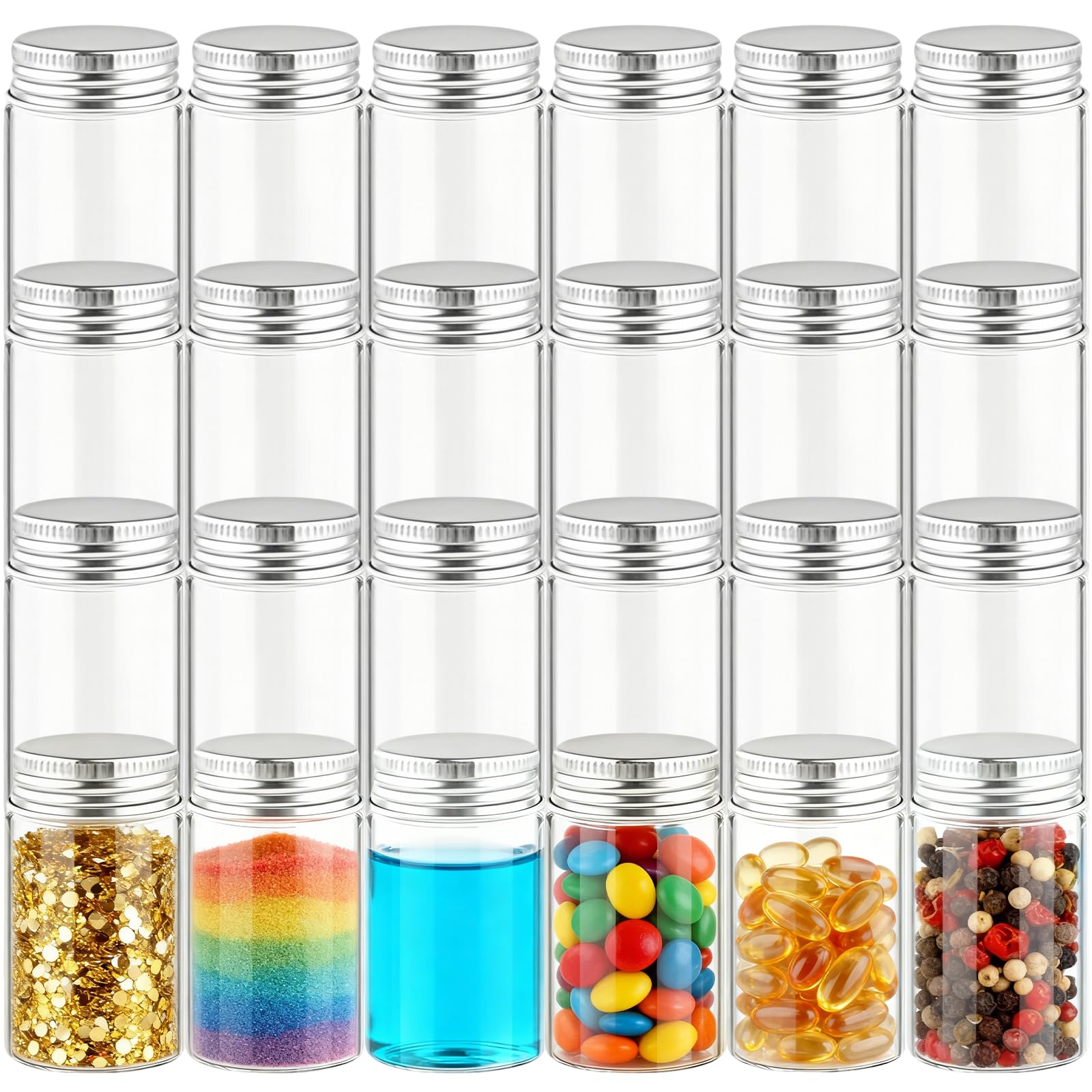24 Pièces 40ml Mini Bouteille en Verre, Transparent Tubes à Essai en Verre avec Bouchons à Visser, Petite flacons pour Épices, Liquides, Bonbons, cadeaux de mariage, Fête, DIY, Décoration