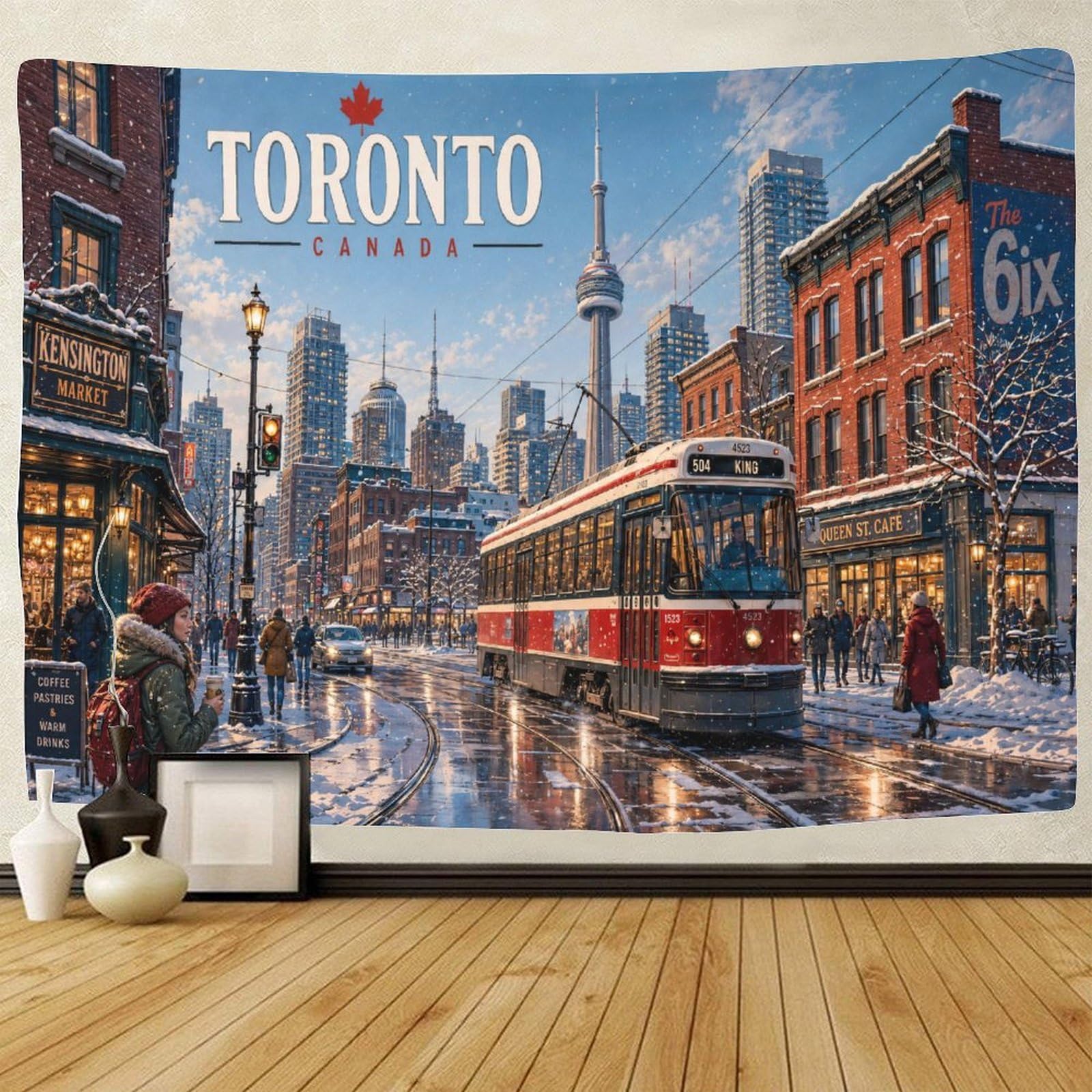 GPMNBCXZK Vintage Toronto Tapestry for Bedroom Wall Art Decor 3D Print Winter Streetscape Tapestries Poster Home Decoration Living Room College Dorm 70cmx100cm