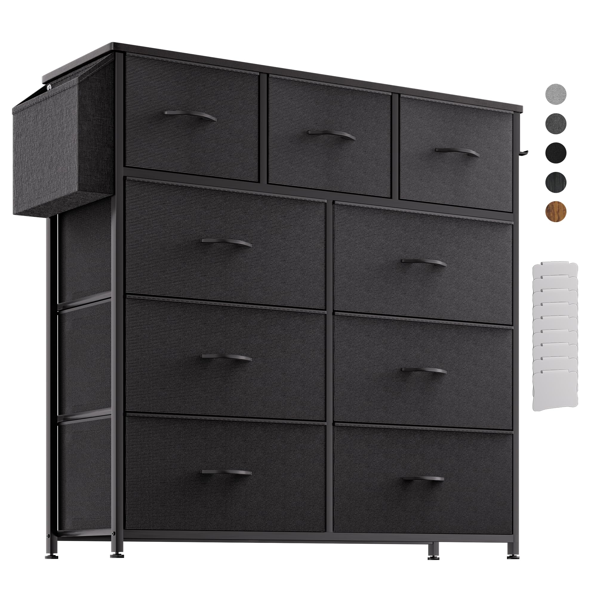 PURFINO Kommode mit Stoffschubladen - Geruchsfreie Stoffkommode aus Canvas mit 8 großen Schubladen, Etikettenkarten, Seitentasche & Haken für Wohnzimmer, Flur, Schlafzimmer