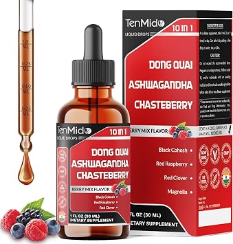 10in1 Liquid Dong Quai Supplement for Women with Ashwagandha, Chasteberry, Black Cohosh, Red Clover, Magnolia, Red Raspberry, Hops Flower, Lemon Balm, and Ginger - 30ml 1 Fl Oz
