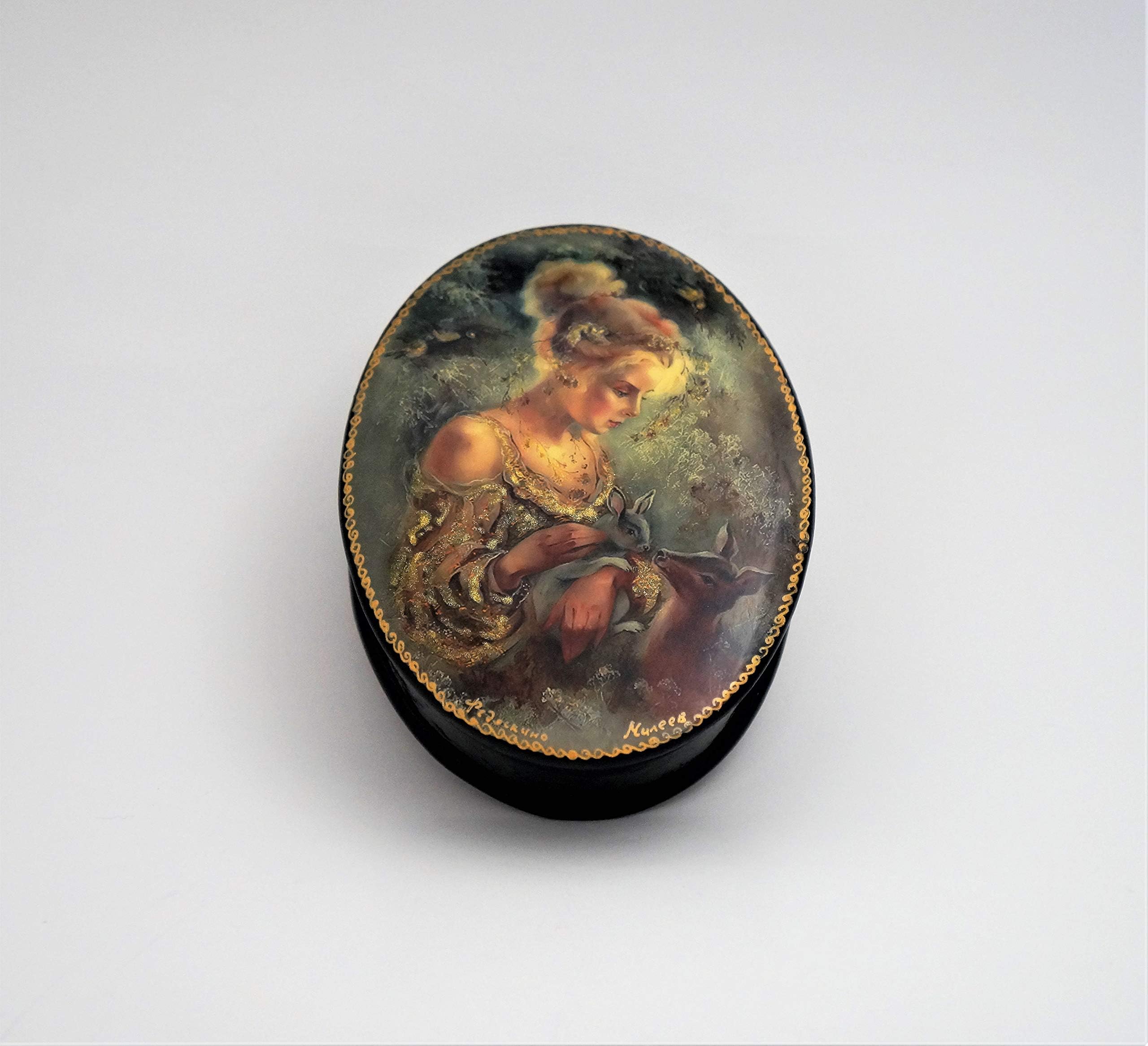 Fedoskino Russian Lacquer Box"Girl with Horse"