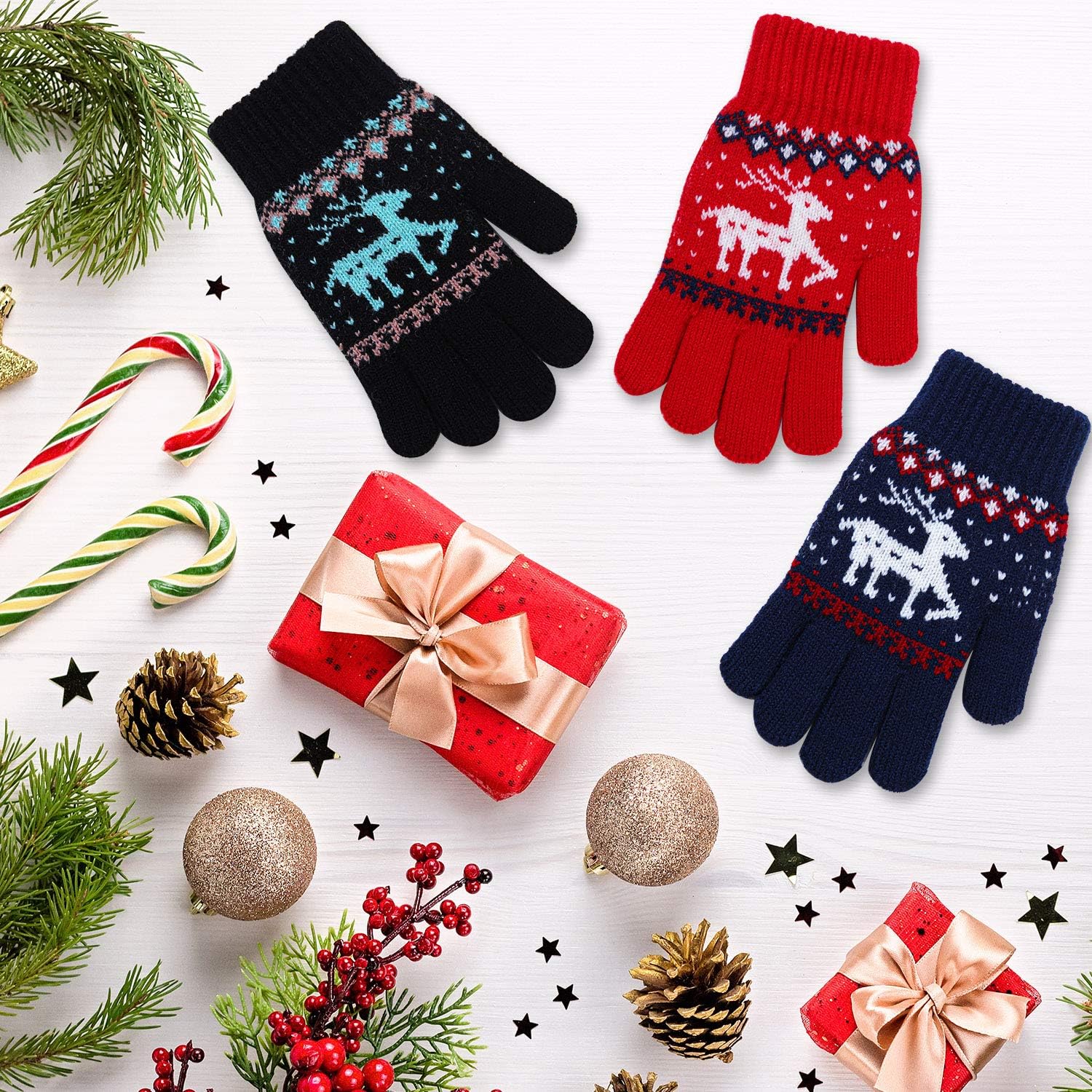 Cooraby 3 Pairs Kid's Thick Winter Gloves Children Knit Stretchy Gloves with Warm Lining