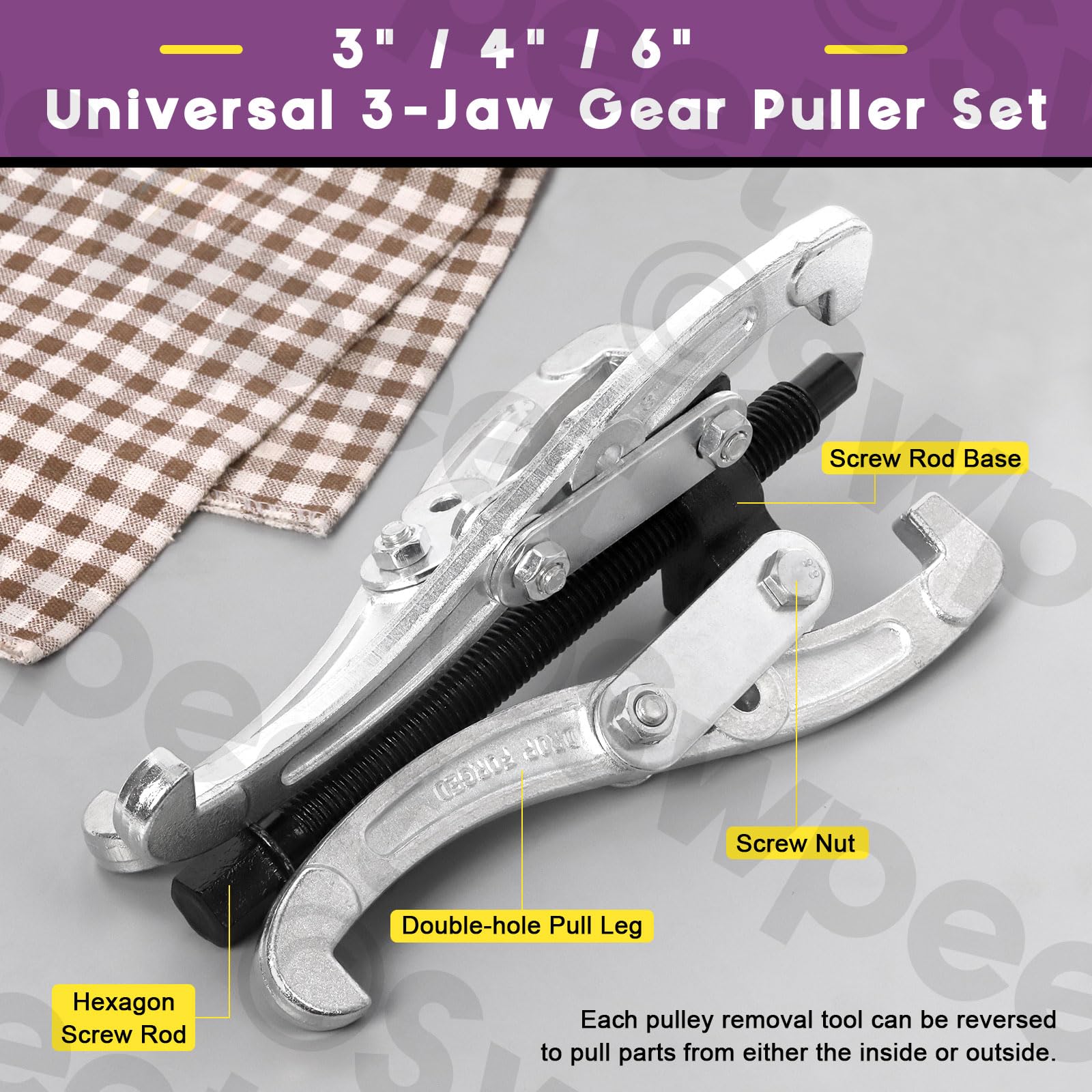 Swpeet 4Pcs 3" 4" 6" 3 Mâchoires Outil d'enlèvement du Roulement d'engrenage Pulley Pulley Heavy Duty avec Réversibles Kit de Tirage Blanc pour Engrenages Coulissants, Poulie, Roulements et Volant