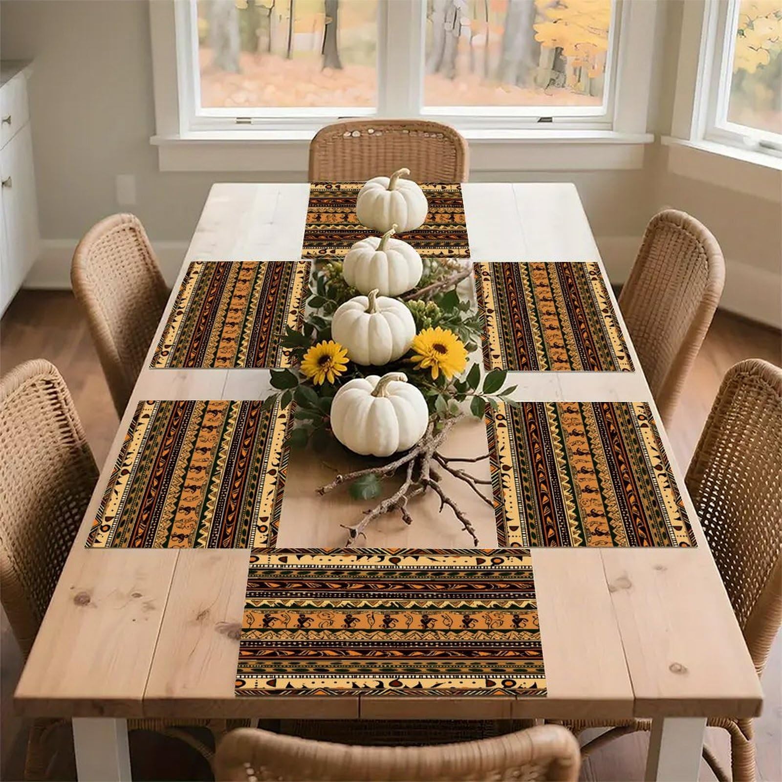 Bohemia Style Traditional African Pattern Placemats Wipeable Heat Resistant Table Mats Washable Flax Place Mats Elegant Cloth Non-Slip Placemat for Kitchen Dinning Party Table Decor 12 * 18 in