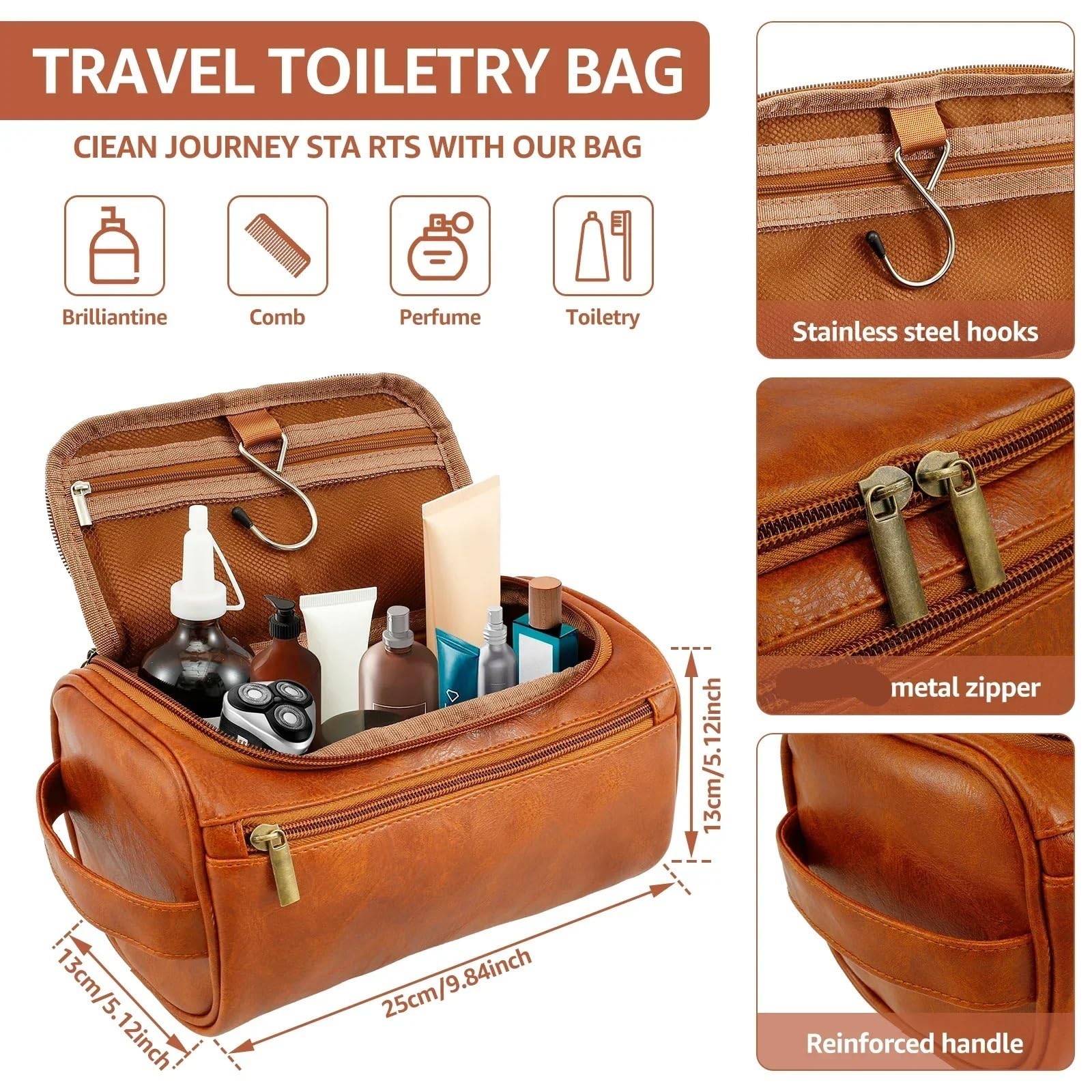 Neceser Neceser de negocios for hombre, bolsa de almacenamiento de artículos de tocador portátil de cuero, bolsa de cosméticos de afeitado impermeable for colgar en viaje de gran capacidad Para Hombre