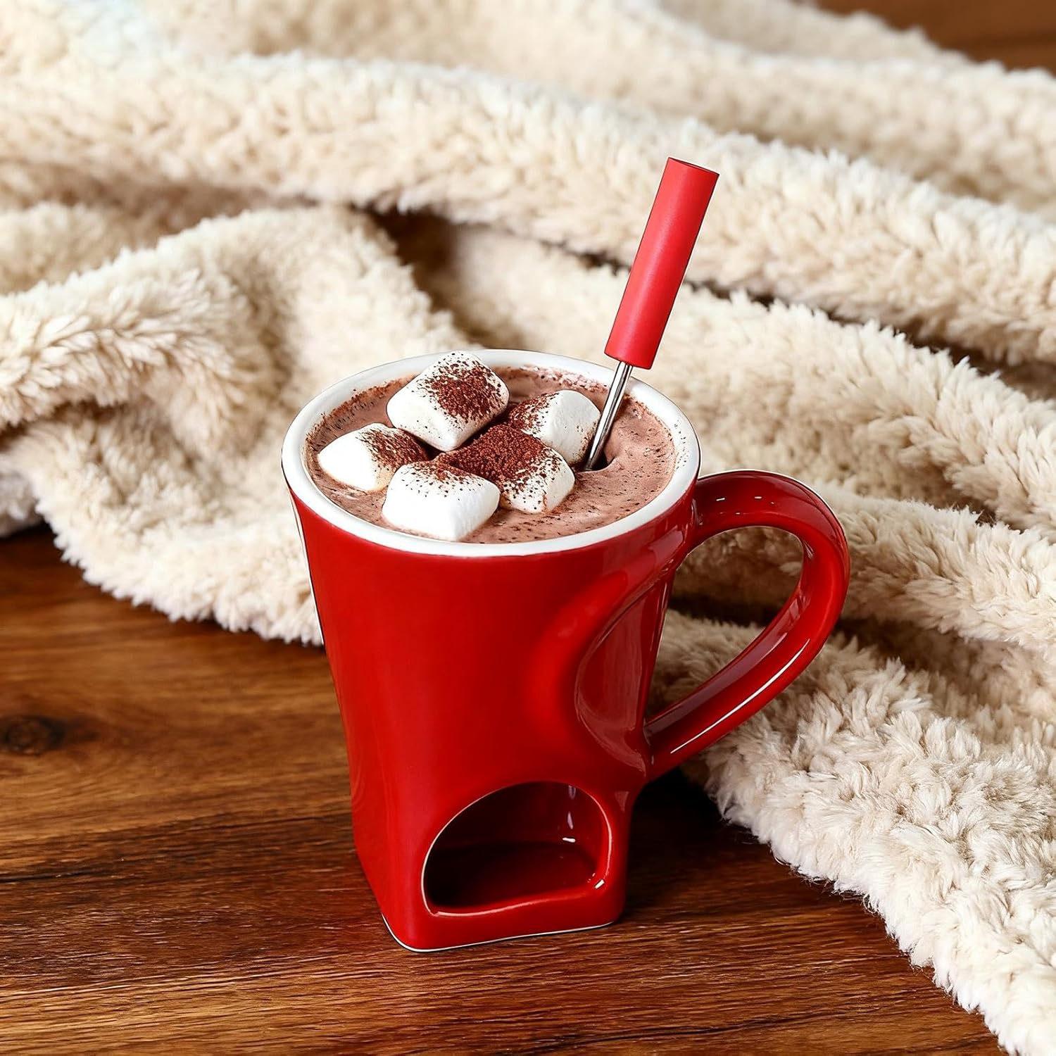 Drinking Cup, Mini Ceramic Fondue Mug with Fork Tealight