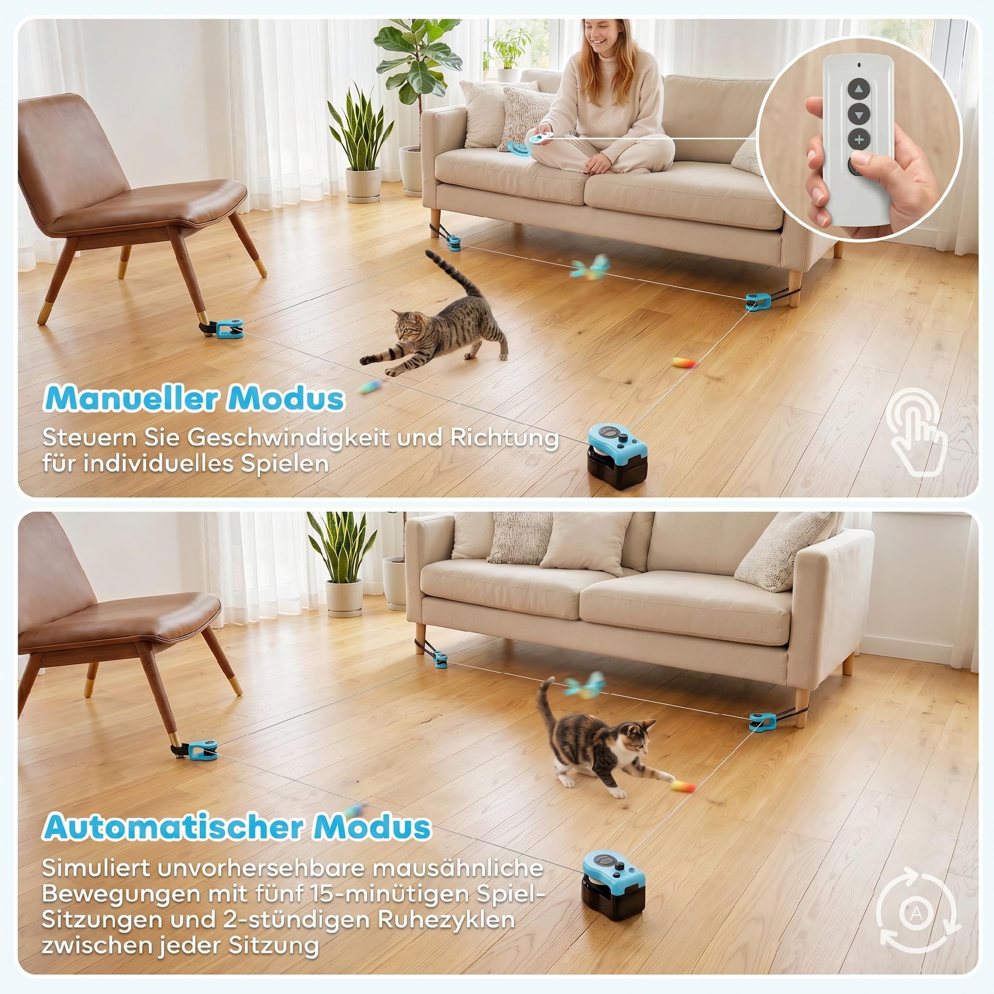 PawHut Juguete interactivo para gatos automático/teledirigido, cinta de correr para gatos autoempleo, juguete de caza de gatos simulado eléctrico con velocidad ajustable senderos ajustables