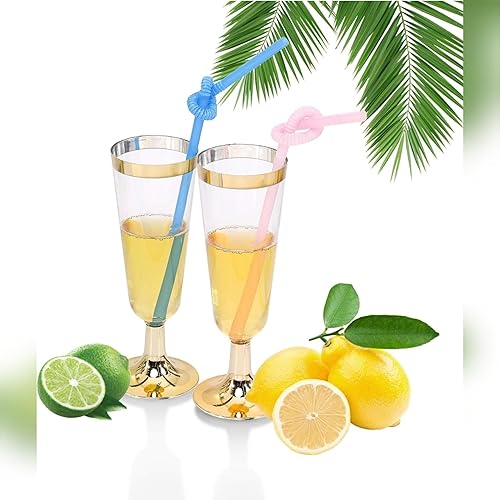 Miniatura 8 de 50 copas de champán de plástico desechables, vasos de tostado de 5 onzas para decoración, bodas, cumpleaños, fiestas de despedida de soltera,