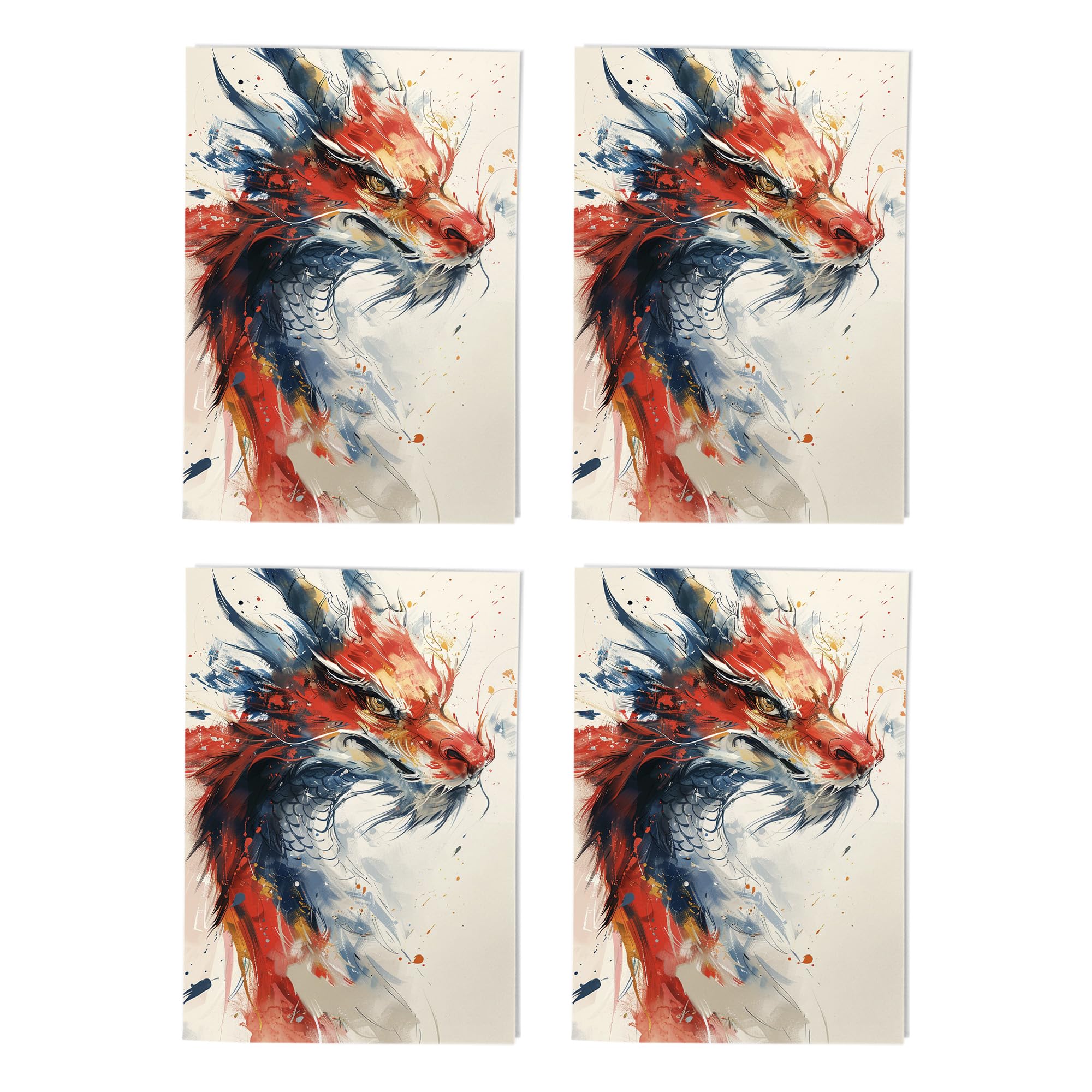 Chinese Dragon Fantasy Art Cards Multipack of 4 Mythical Creature Greeting Cards For Any Occasion Blank Inside A6 10 x 15 cm