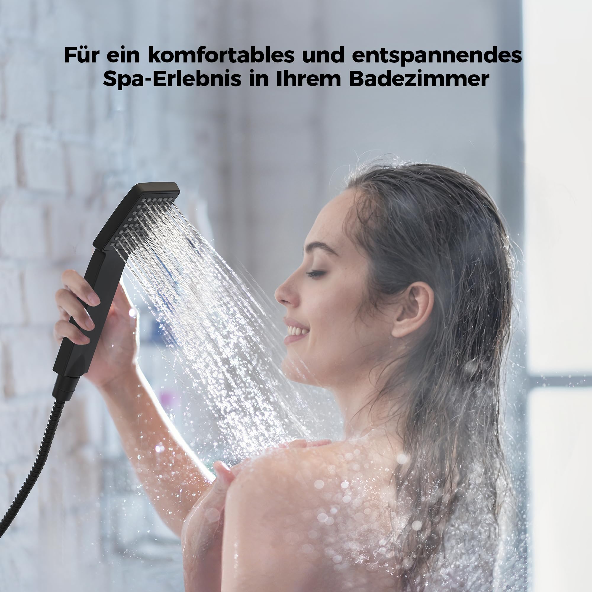 Heilmetz Duschsystem Schwarz Duschsystem mit Thermostat Regendusche Duschset, 304 Edelstahl Duschsäule mit Kopfbrause und Handbrause, Eckig 20x20cm Regenbrause HöHenverstellbar Duschstange 800-1180mm