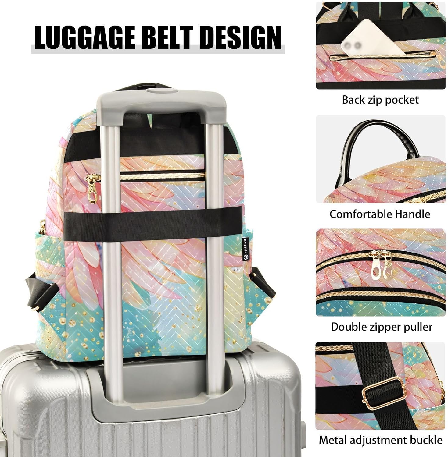 SUABO Angel Wings Small Backpack Purse for Women Travel Bag Fashion Daypack Back Pack Shoulder Bag 7.5L