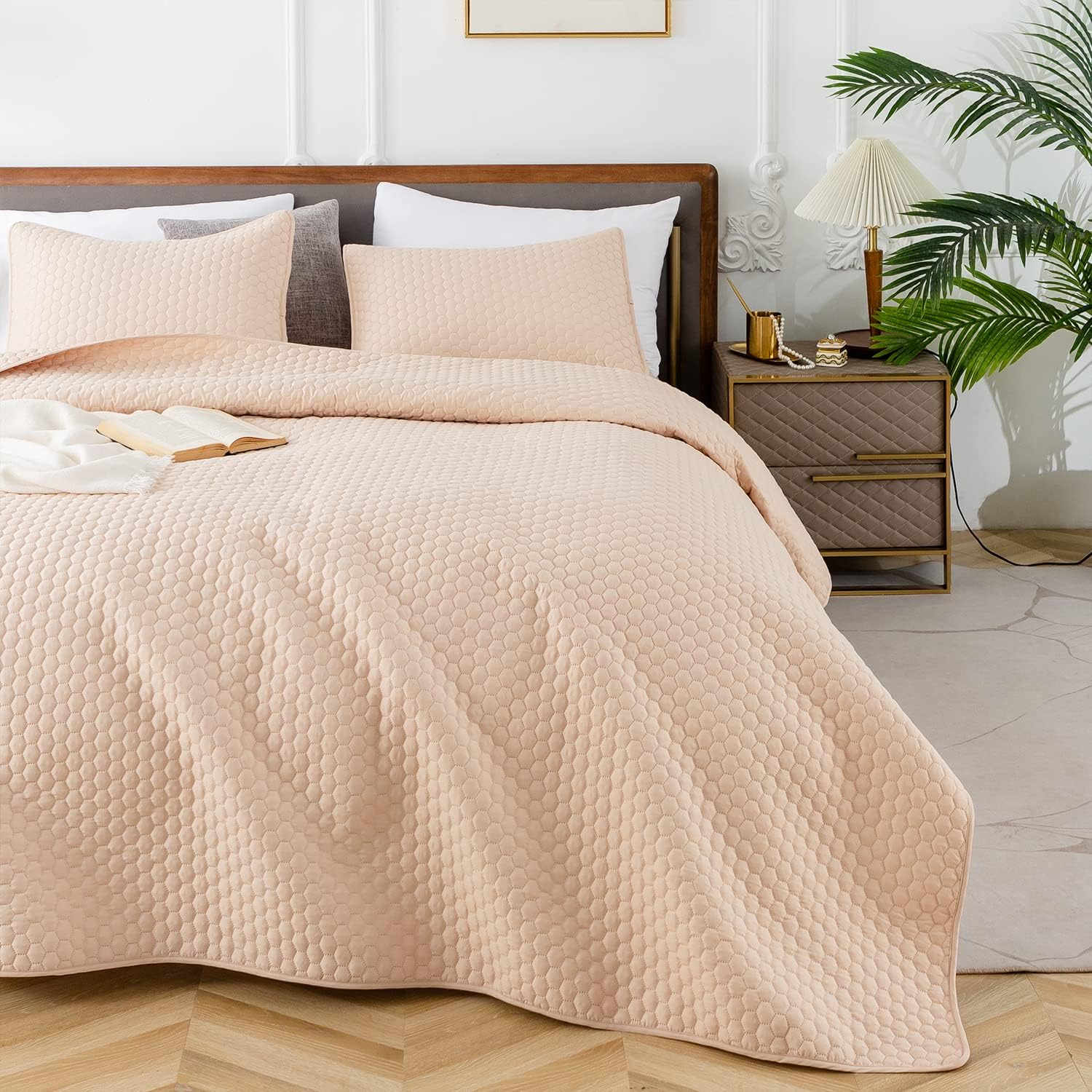 HENGWEITEXT King Quilt Set,HENGWEI Champagne Gold