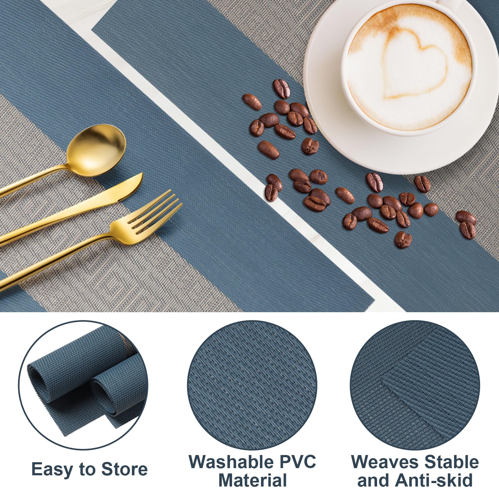 8 Sets De Table PVC Lavables 30x45cm - Anti-chaleur Et Antidérapants Bleu