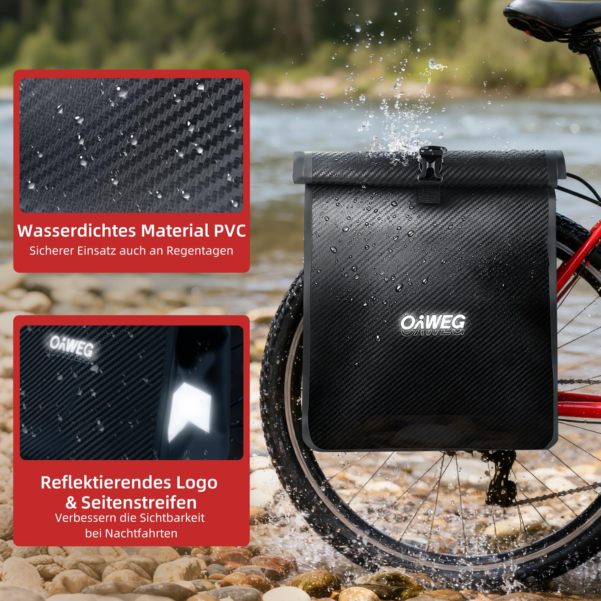 OnWEG Fahrradtasche Gepäckträger 28L Wasserdicht, Große Gepäckträgertasche Fahrrad mit Schultergurt, Reflektierende Fahrradtasche Hinten für E-Bike, Pendeln, Einkauf und Radtouren Sport & Freizeit