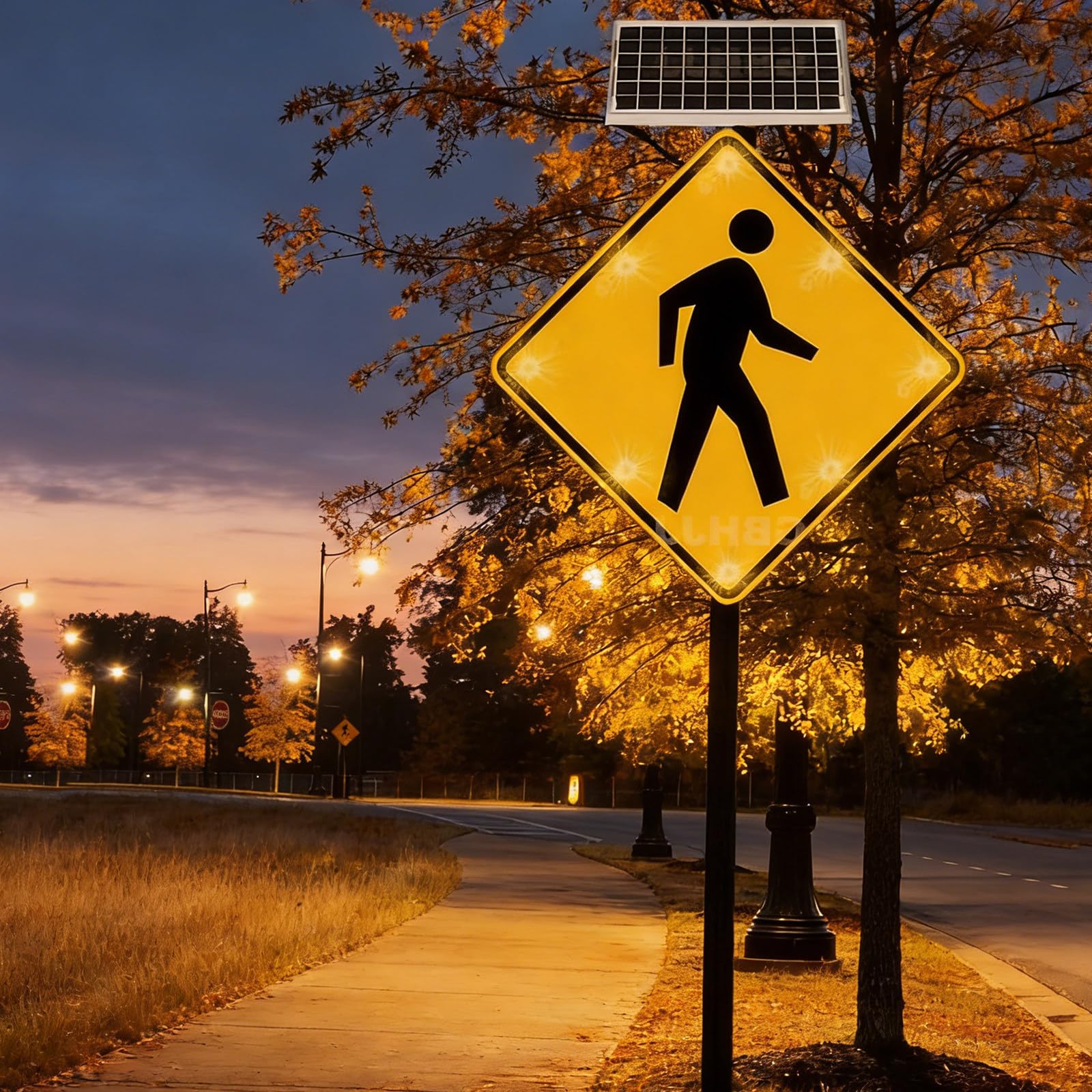 Señal LED intermitente de paso de peatones, funciona con energía solar, señal de tráfico de advertencia para peatones para carreteras urbanas y estacionamientos