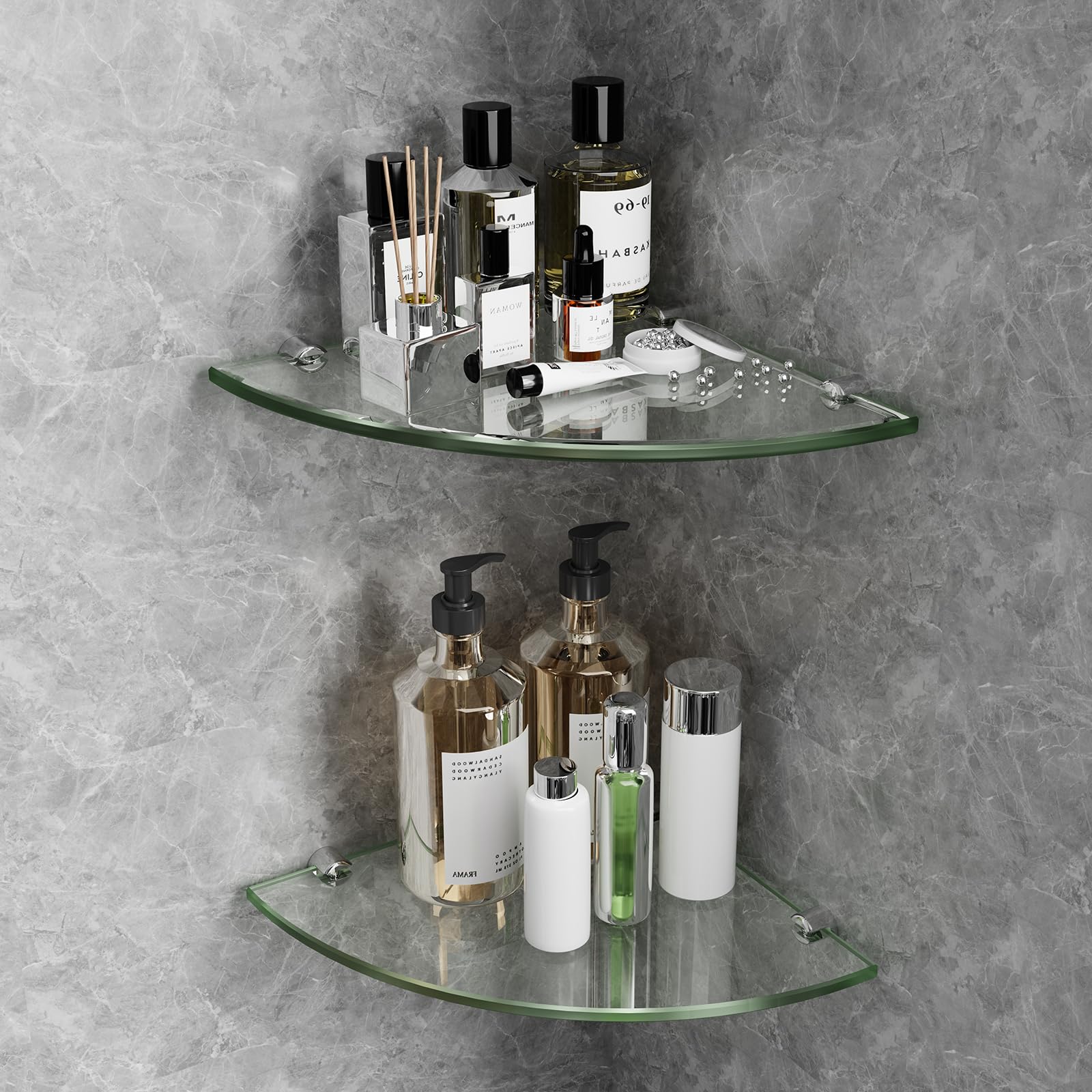 Dverreoor 2-Pack Glass Corner Shower Shelves Wall Shelf Bathroom for Storage 5 16 Tempered Glass Shower Caddy Organizer