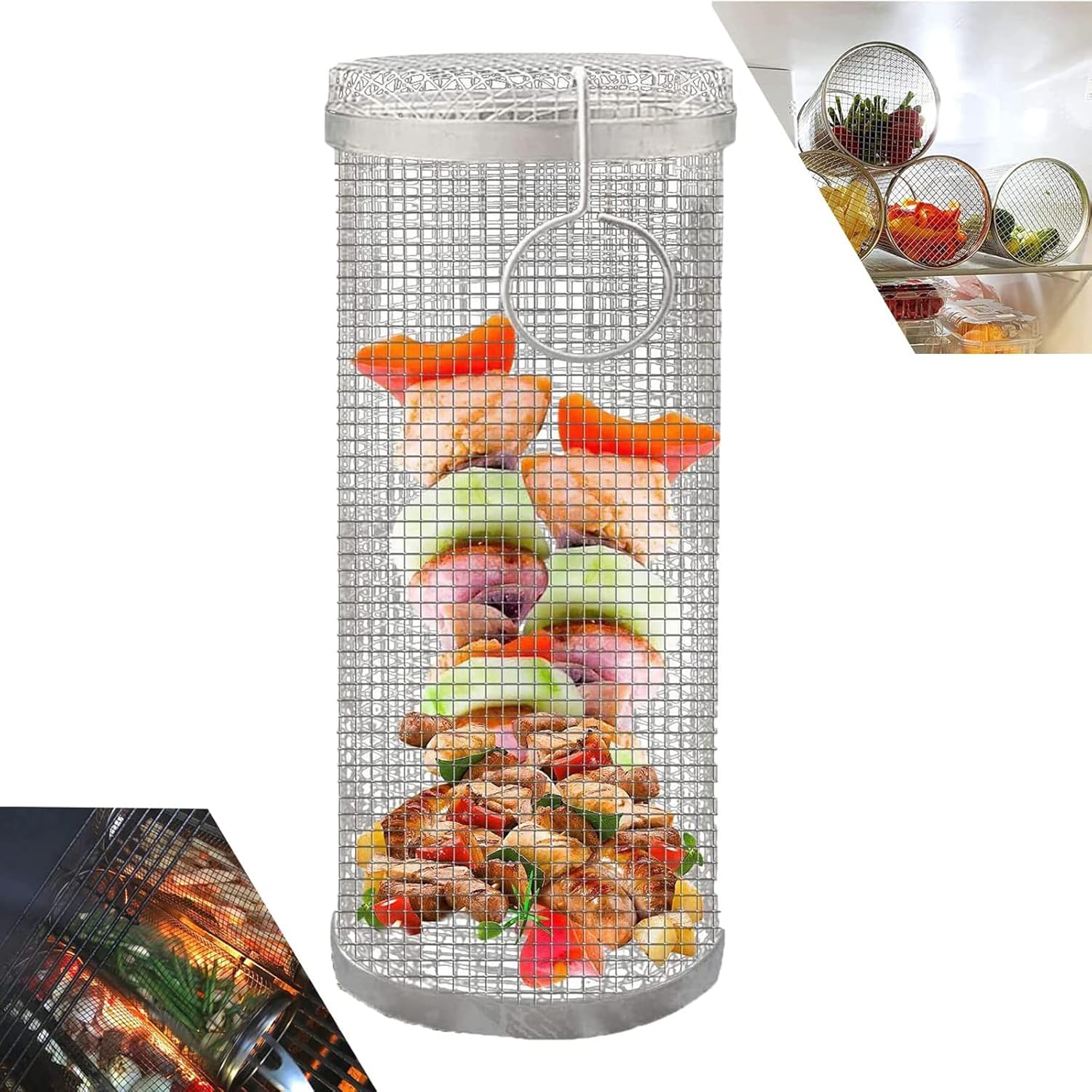Stainless Steel BBQ Grill Basket - Round Cooking Grid for Fish, Shrimp & Chips - Outdoor Campfire Cookware for Camping & Picnics - Durable & Portable S Size