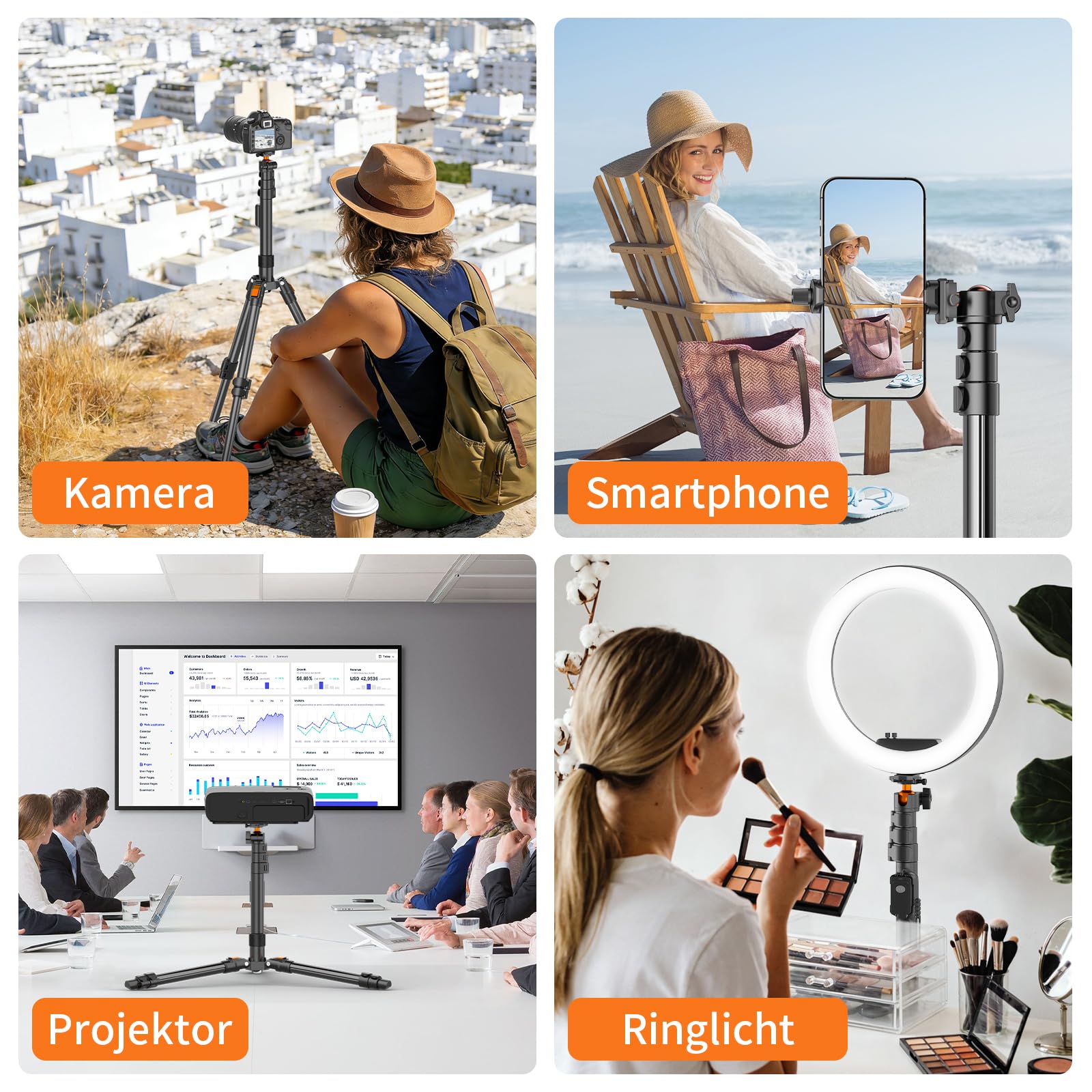 XXZU 191cm Stativ Kamera, Handy Stativ mit Fernauslöser, Leichtes Aluminum Stativ für Smartphone mit Handyhalterung und 360° Kugelkopf, Reisestativ für DSLR/Smartphone/Ringlicht/Webcam