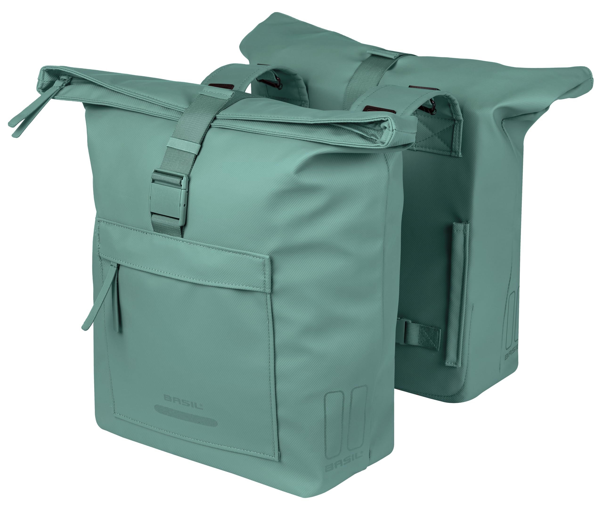 Basil Brooklyn Double Pannier for Bicycles – Waterproof 41L – Waterproof – Reflective – Recycled Material – Green