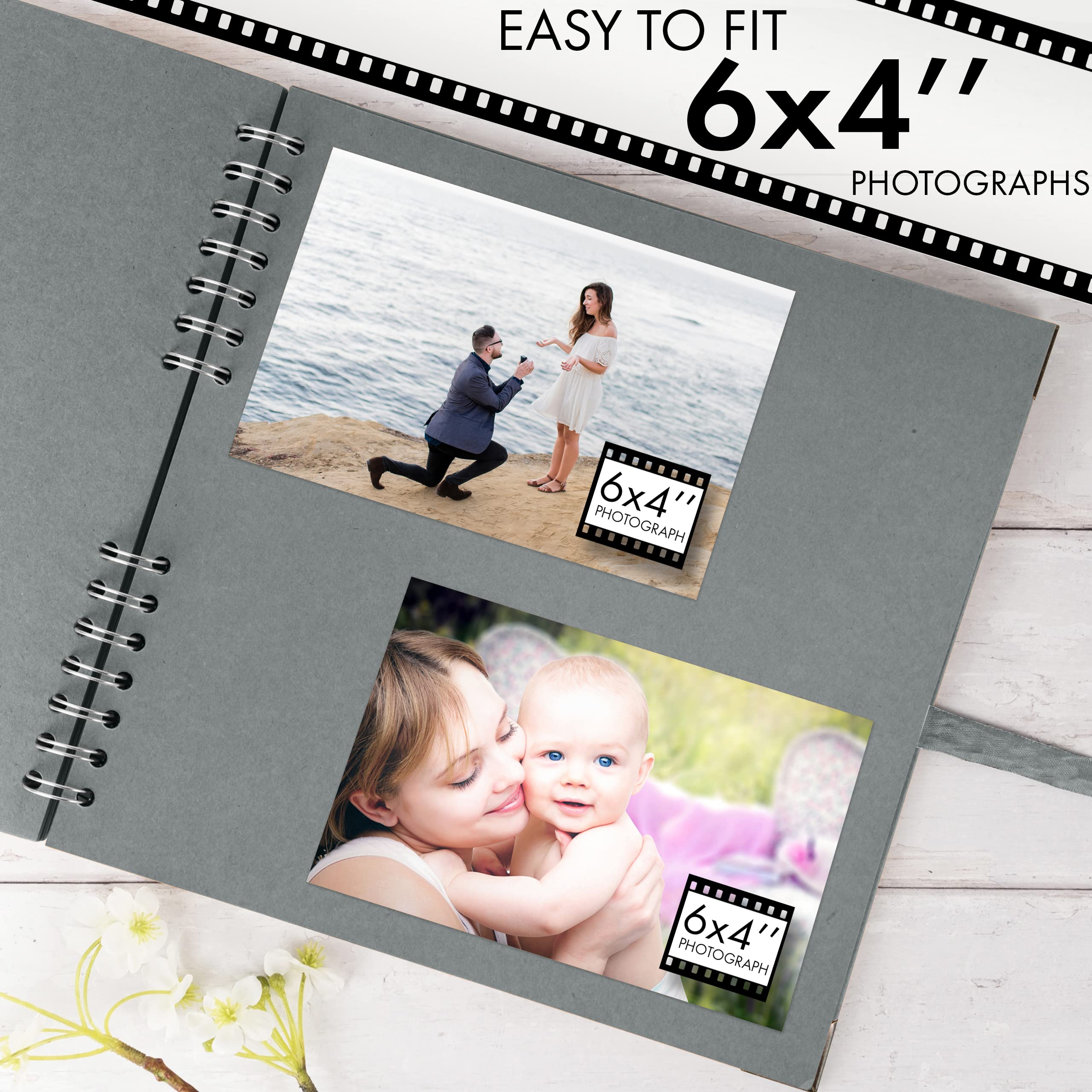 Bstorify 25,4 x 25,4 cm Album do scrapbookingu, 70 stron, szary, gruby papier kreślarski, zabezpieczenie narożników, zapięcie na taśmę – idealny do Twoich projektów scrapbookingowych, artystycznych i