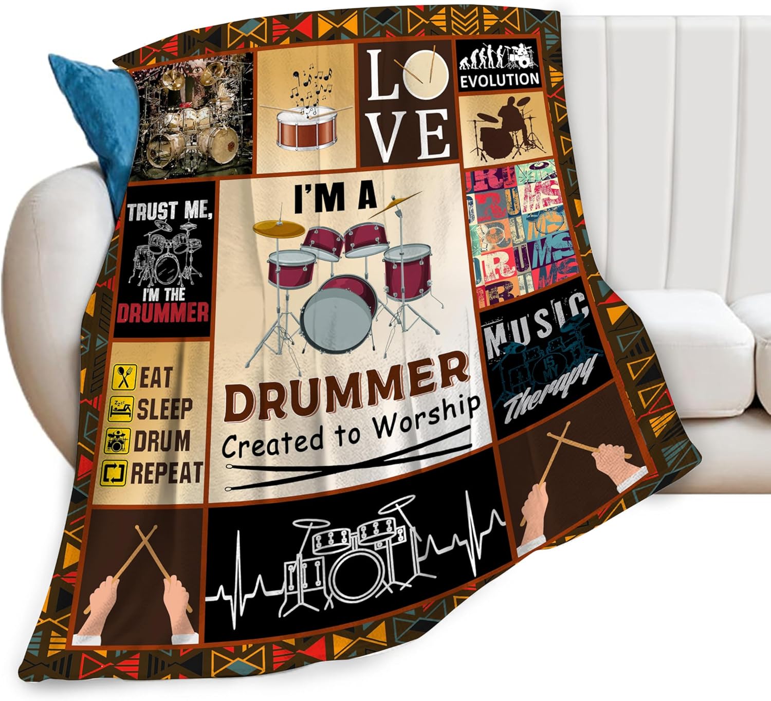 Rock Music Blanket Drum Set Kit Throw Blanket Soft Cozy Fleece Flannel Plush Musical Instrument Theme Bedding Blanket Music Gifts for Kids Teens Adults Girls Boys Women Men 40″X50″