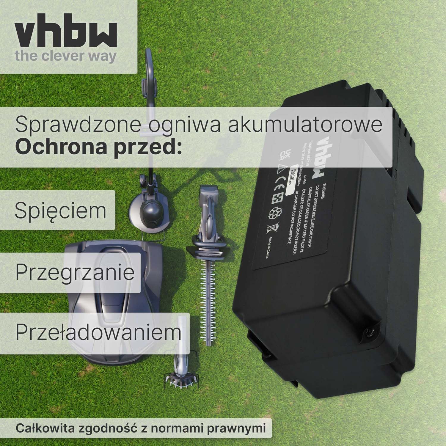 vhbw Bateria zamienna do 862601 | 862615, 862617, 862618, 0862622, 0862622001 do kosiarek automatycznych (2000 mAh, 25,2 V, litowo-jonowy)