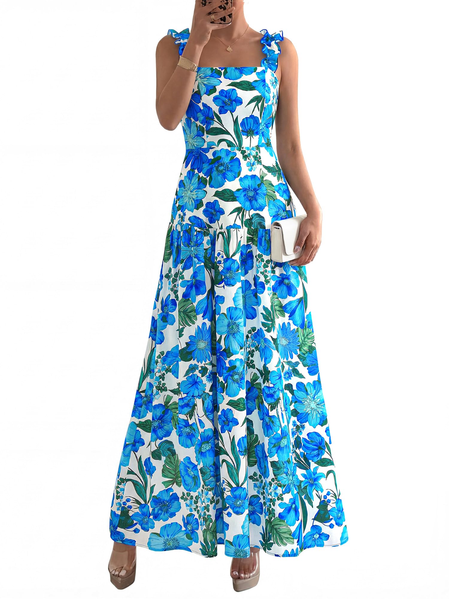 BTFBM Dresses for Women Summer 2026 Formal Sleeveless Smocked Floral Long Wedding Guest Dress Party Spring