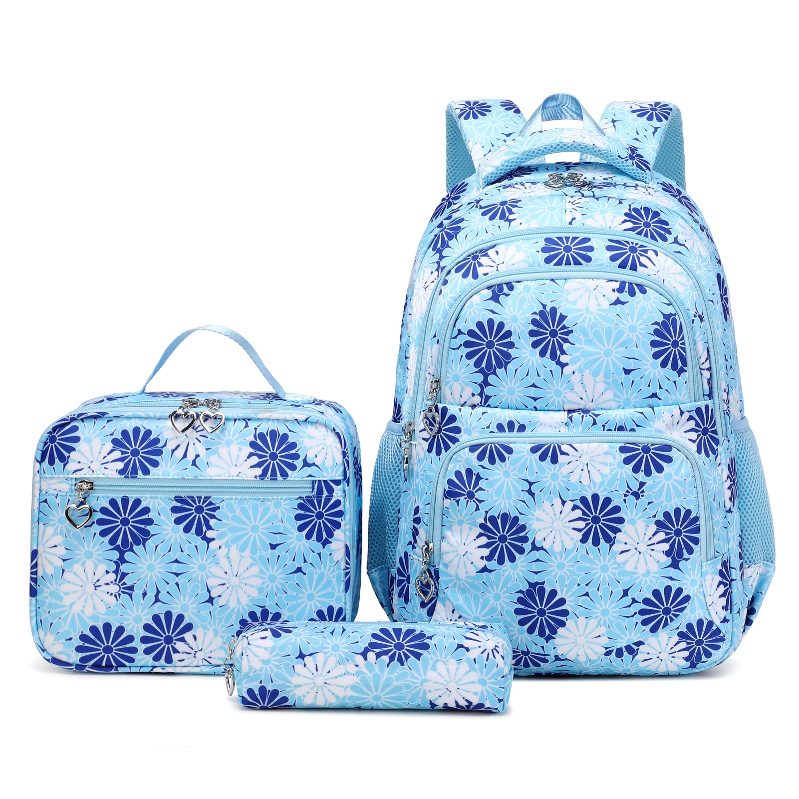 ZHIERNA Daisy Backpack for Girls Toddler Tie Dye Bookbag with Lunch Bag Preschool Simple Modern Backpack School 3pcs Set, Lightweight Elementary Book