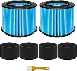 VF3500 Replacement Filter for Rigid 4 Gallon Shop Vaccum, 26643 Fine Dust Filter for 3/4/4.5 Gallon Wet Dry Portable Vacuums, Replaces WD40700, WD30500-2 Pack
