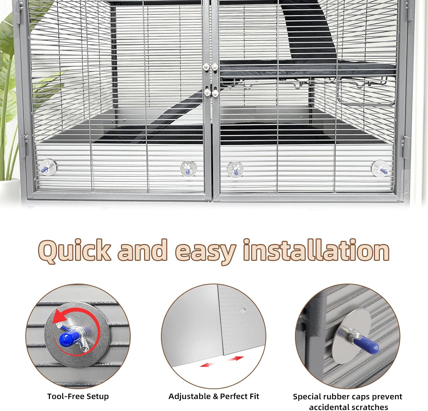 Anti-Rust Aluminum Scatter Guards for Ferret & Critter Nation Cages, Urine & Poop Guard Panel, Adjustable Fence to Keep Floor Clean for Ferrets, Chinchillas, Rats (Silver, Single Layer Set)
