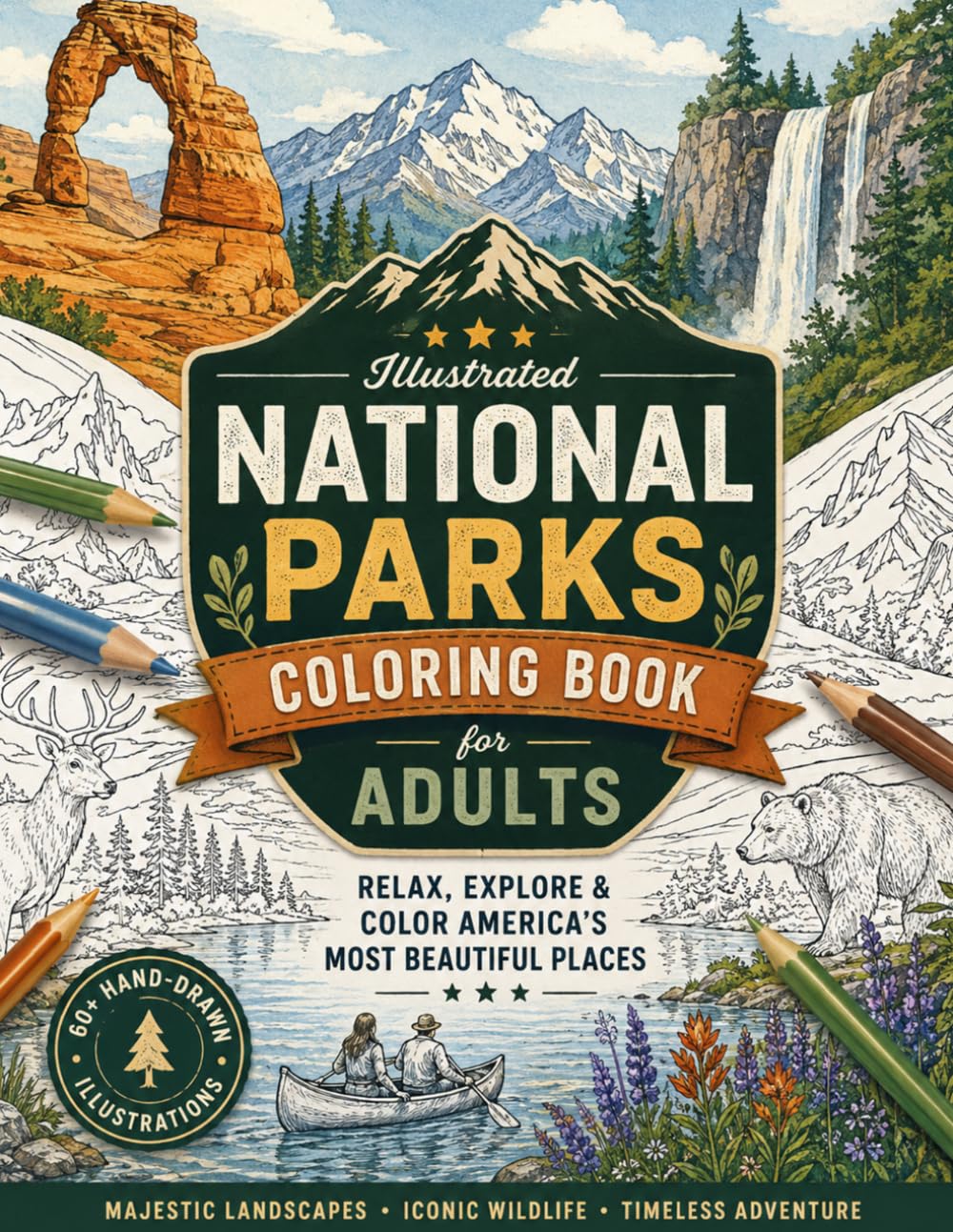 National Parks Coloring Book for Adults: Relaxing Scenic Landscapes, Mountains, Forests & Wildlife for Stress Relief and Mindfulness.