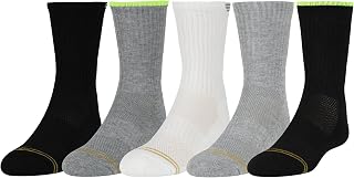 Gold Toe Boys' Ultra Tec Back Stripe Crew, 5-Pair, grey/yellow, black/yellow, white/grey, grey/yellow, black/yellow, Medium
