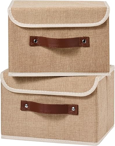 Miniatura 25 de Cajas de almacenamiento con tapa, contenedores de almacenamiento de tela de lino y algodón, contenedores organizadores, cestas decorativas plegables