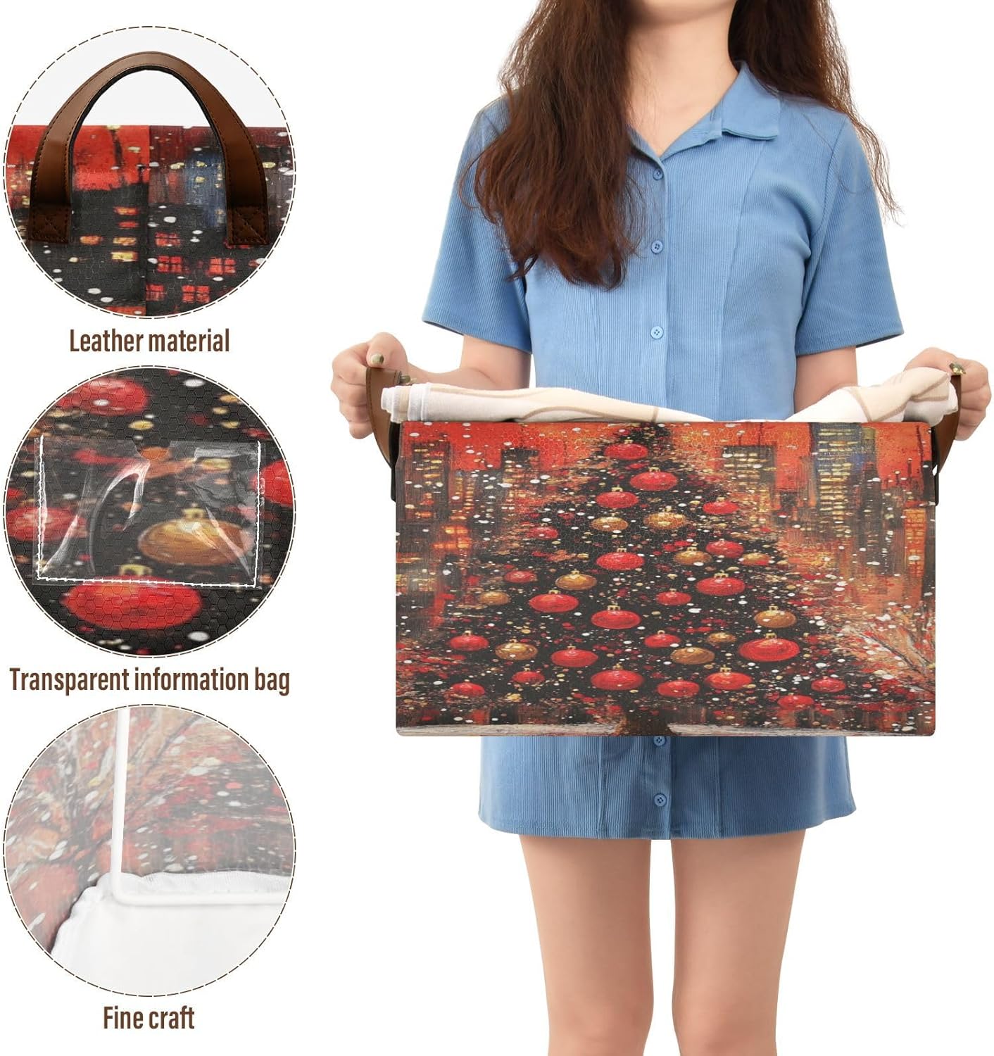 Christmas Lights Tree 2 Pack Fabric Storage Bins for Shelves Collapsible Cube Storage Bin Basket Storage Cubes with Handle Under The Bed Storage Bins for Home Office Clothes Closet